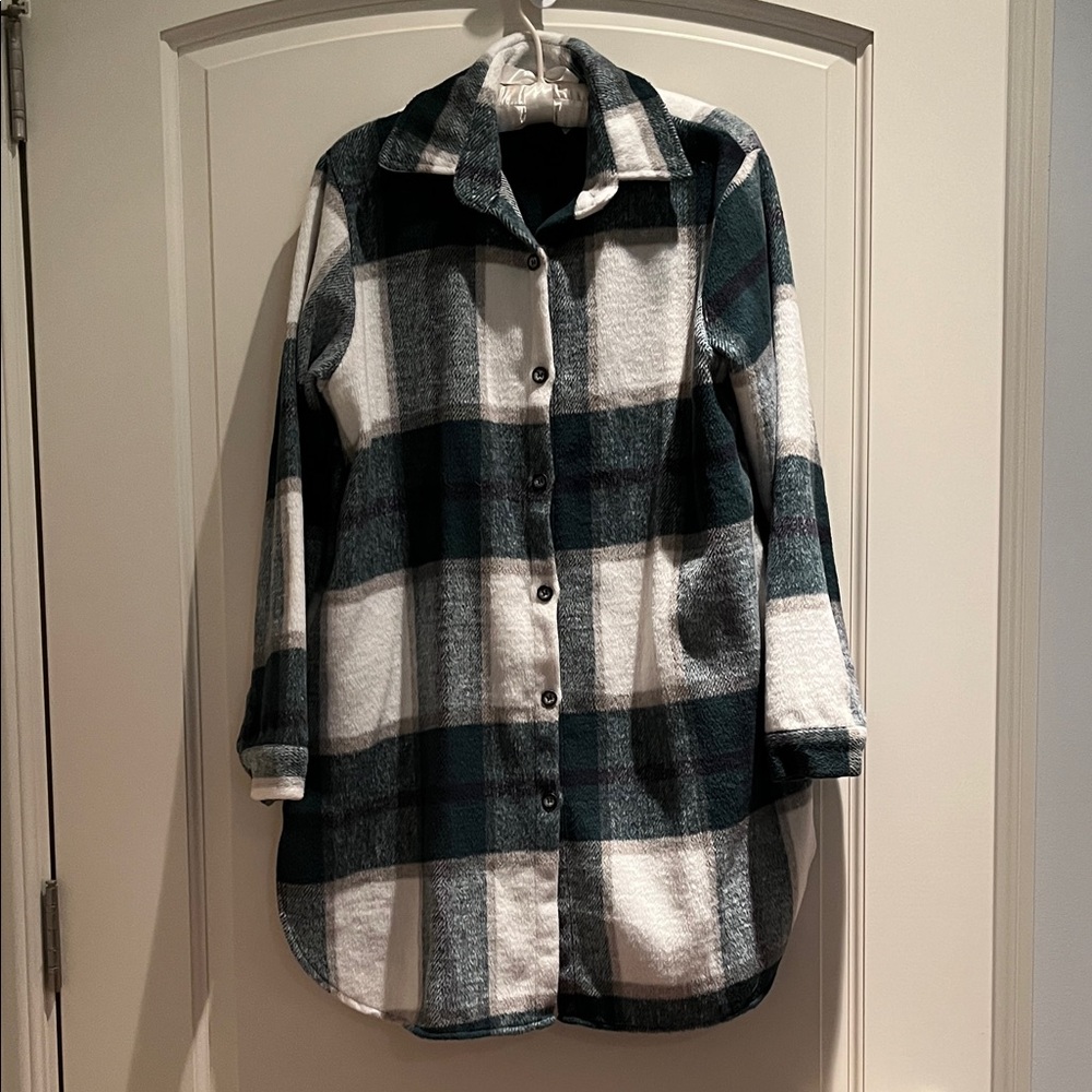 Adora Long Plaid Flannel Shirt Jacket EUC Size  S/M